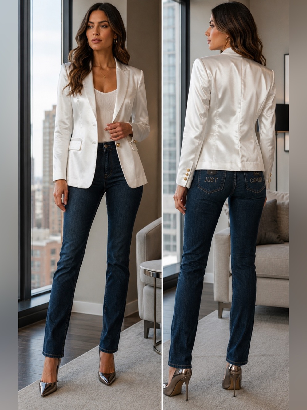 French connection white satin effect Adaline textured blazer single breasted NWT